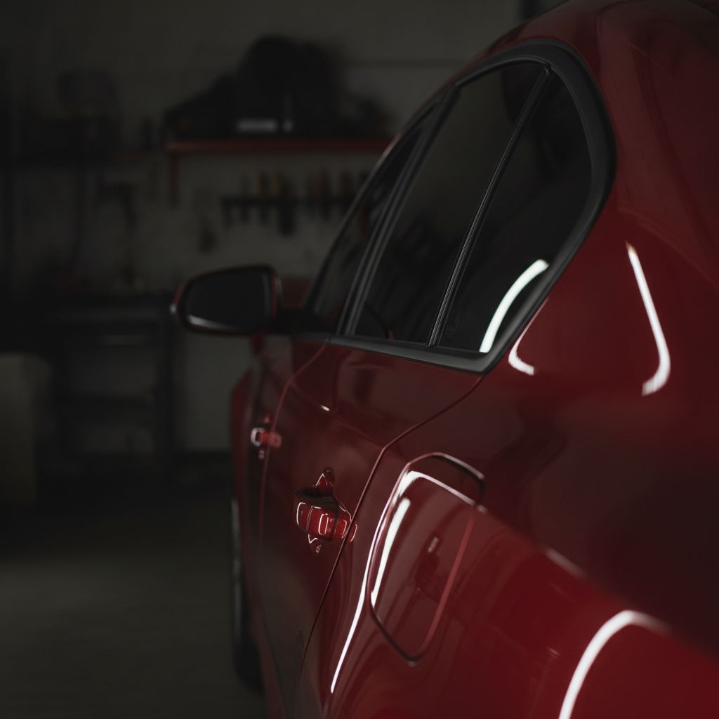 Panel mobil merah mengilap setelah paint correction